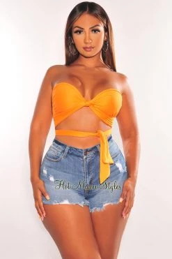 Dexire Just In Tangerine Double Lined Multiwear Bandeau Tie Up Crop Top
