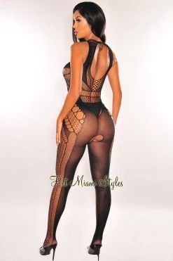Yelete Group Black Cut Out Sleeveless Bodystocking Lingerie Just In