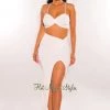 SPRING HAZE White Knotted Slit Skirt Two Piece Set