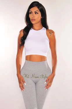 ITZON APPAREL HMS ESSENTIAL: White Ribbed Seamless Sleeveless Crop Top Just In