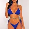 Vendor-unknown Royal Blue Ribbed Triangle Adjustable Thong Bikini