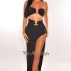 Dexire Just In Black Gold Ring Bandeau Slit Skirt Two Piece Set