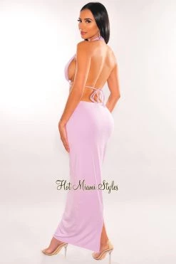 WIN WIN APPARIL Lilac Halter Drawstring Keyhole Cut Out Dress Just In