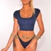 Vendor-unknown Navy Ribbed Button Crop Top Bikini Just In