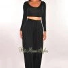 GOODTIME USA Black Round Neck Long Sleeve Palazzo Pant Two Piece Set