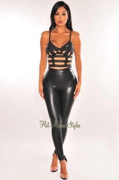 Hot & Delicious Black Shimmery Spaghetti Straps Underwire Cut Out Bustier Crop Top Just In