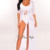 Vendor-unknown Just In White Crochet Short Sleeve Tie Up Maxi Cover Up