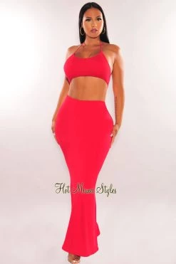 Dexire Red Halter Cut Out Mermaid Maxi Dress Dresses