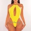 Hollywood & I Yellow Gold Chain Halter Keyhole Open Back Swimsuit Just In