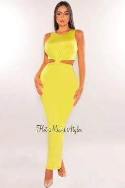 Canvas Neon Lime Sleeveless Knotted Cut Out Maxi Dress Just In