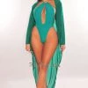 Hollywood & I Emerald Mesh Long Sleeve High Low Cut Cover Up