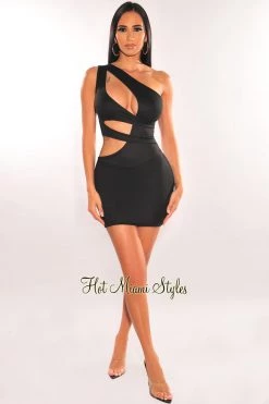 Dexire Black One Shoulder Cut Out Mini Dress
