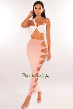 Dexire Blush High Waist Cut Out Knotted Slit Skirt Just In