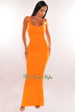 Dexire Orange Sleeveless Cut Out Back Maxi Dress Just In
