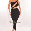 Uptown Apparel Black One Shoulder Cut Out Ruched Dress
