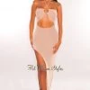 Flauntings Nude Shimmery Halter Cut Out Slit Maxi Dress Just In