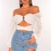 MEEK Just In White O-Ring Cut Out Long Sleeve Wrap Around Crop Top