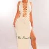 Flauntings Cream Sleeveless Lace Up Sides Double Slit Maxi Dress