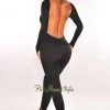 Flauntings Black Scoop Neck Long Sleeve Open Back Jumpsuit Just In
