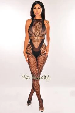 Yelete Group Black Cut Out Sleeveless Bodystocking Lingerie Just In