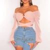 MEEK Blush O-Ring Cut Out Long Sleeve Wrap Around Crop Top
