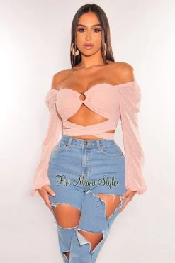 MEEK Blush O-Ring Cut Out Long Sleeve Wrap Around Crop Top