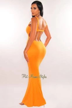 Dexire Orange Sleeveless Cut Out Back Maxi Dress Just In