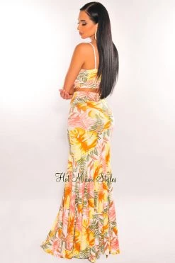 MEEK White Floral Print Spaghetti Strap Maxi Skirt Two Piece Set Just In