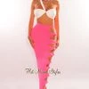 Dexire Just In Neon Pink High Waist Cut Out Knotted Slit Skirt