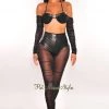 Hot & Delicious Black Faux Leather Underwire Ruched Mesh Pants Two Piece Set Just In