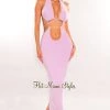WIN WIN APPARIL Lilac Halter Drawstring Keyhole Cut Out Dress Just In