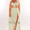 REhab Just In Sage One Shoulder Cut Out Strappy Slit Maxi Dress