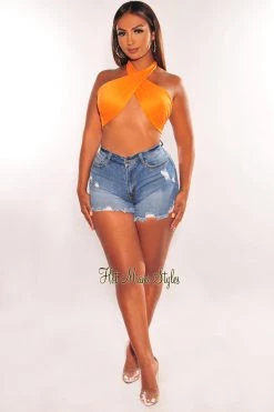 Dexire Just In Tangerine Double Lined Multiwear Bandeau Tie Up Crop Top