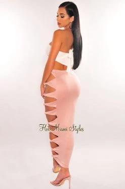 Dexire Blush High Waist Cut Out Knotted Slit Skirt Just In
