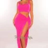MEEK Just In Fuchsia Double Lined Tank Knotted Slit Maxi Skirt Two Piece Set