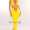 WIN WIN APPARIL Yellow Halter Drawstring Keyhole Cut Out Dress