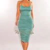 MEEK Just In Dusty Sage Criss Cross Spaghetti Straps Ruched Dress