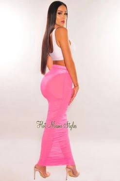 K Too Just In Pink Mesh High Waist Ruched Skirt Cover Up