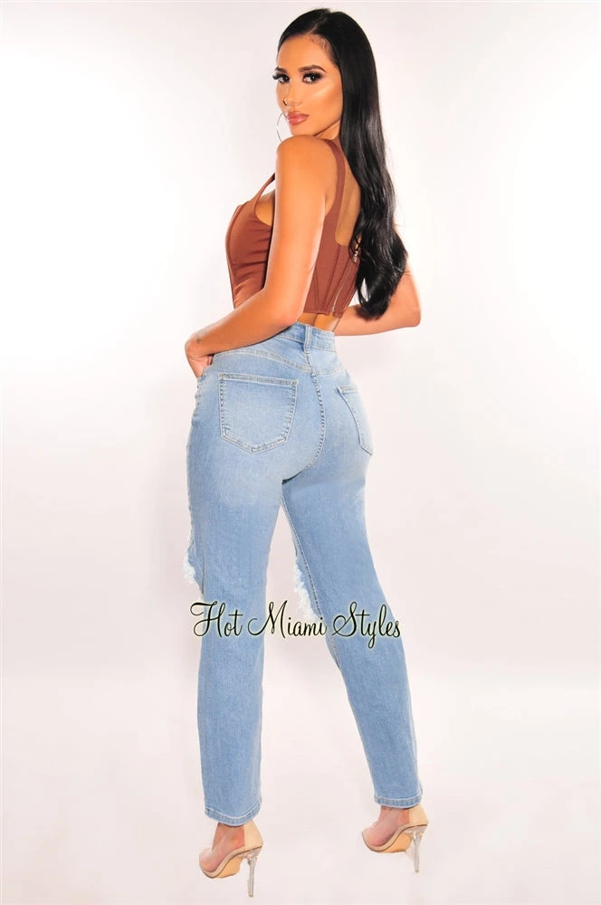 Vendor-unknown Light Denim Ripped High Waist Boyfriend Jeans Just In