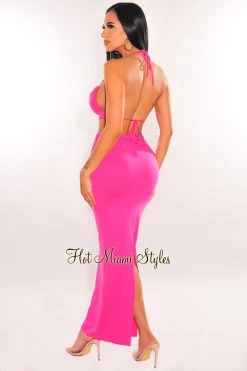 SPRING HAZE Hot Pink Cut Out Knotted Midi Skirt Two Piece Set Just In