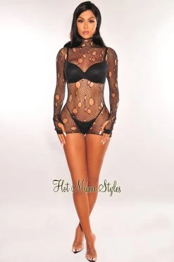 Be Wicked Black Fishnet Hoodie Long Sleeve Ripped Mini Dress Lingerie