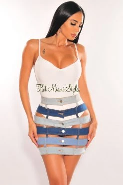 Hot & Delicious Just In Denim Multi Color Cut Out Strappy Mini Skirt