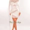 CHERRY MELLOW Just In White Mesh Mock Neck Sheer Cut Out Long Sleeve Dress