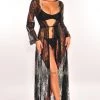 Vendor-unknown Black Floral Lace Crochet Sheer Tie Up Cover Up Just In