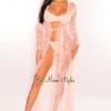 Vendor-unknown Blush Floral Lace Crochet Sheer Tie Up Cover Up Just In
