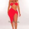 Vendor-unknown Sets Red Gold Ring Halter Knotted Slit Skirt Two Piece Set