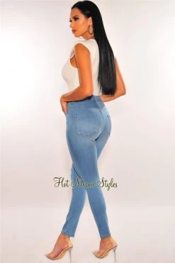 Vendor-unknown Just In Light Denim Distressed Knee High Waist Skinny Jeans