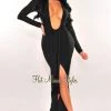 Vendor-unknown Black Silky Plunge V Neck Ruffle Sleeve Maxi Dress Just In