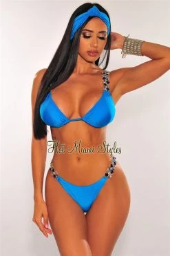 Vendor-unknown Aqua Jeweled Tie Up Padded Bikini Just In