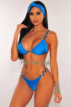 Vendor-unknown Aqua Jeweled Tie Up Padded Bikini Just In